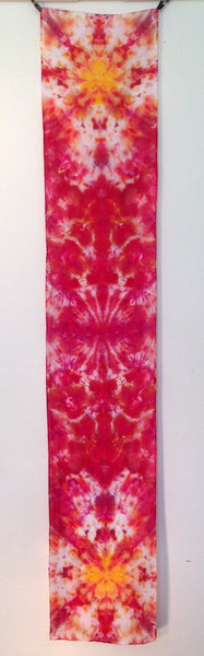 Reds & Gold Tie-Dye Silk Scarf - 11" x 57"