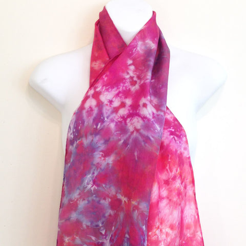 Red Berries Tie-Dye Silk Scarf - 10.5" x 58"