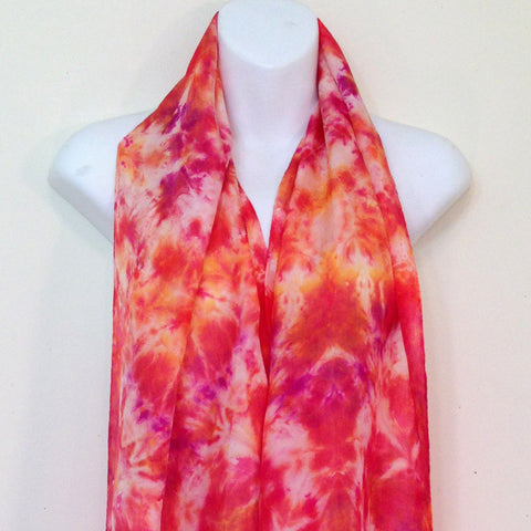 Reds & Golds Tie-Dye Silk Scarf - 14" x 70"