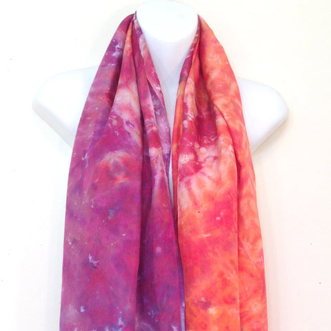 Oranges & Purples Tie-Dye Silk Shawl - 21" x 69"