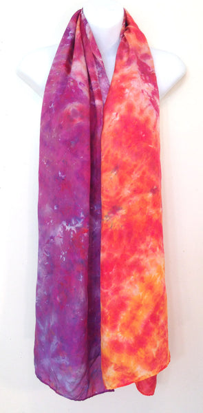 Oranges & Purples Tie-Dye Silk Shawl - 21" x 69"