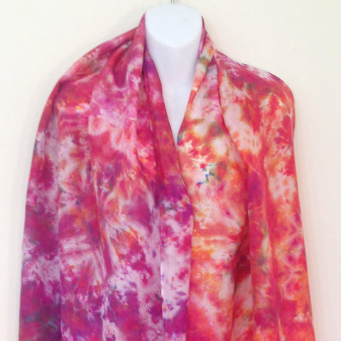 Reds & Purples Tie-Dye Silk Shawl - 22" x 87"