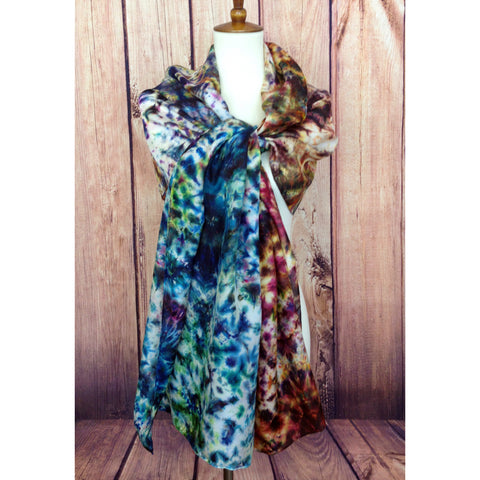 Giant Shawl 22" x 90" - blues & greens, rusts & purples