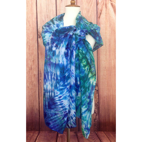 Giant Silk Shawl 22" x 90" - Atlantis: blues, greens & purples