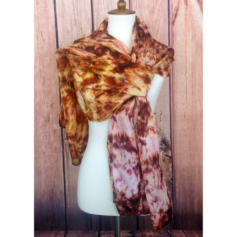 Giant Silk Shawl 22" x 90" - reds, rusts & golds